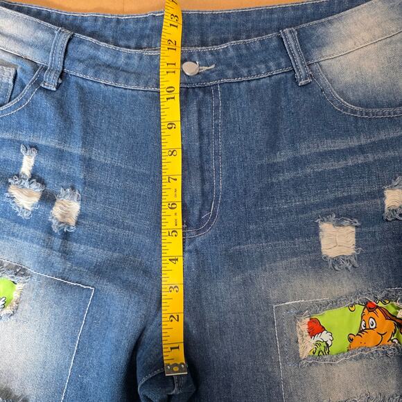 Jeans USA Women 5XL Blue Distressed Patchwork Straight Leg Jeans Holiday Kidcore - Picture 7 of 10